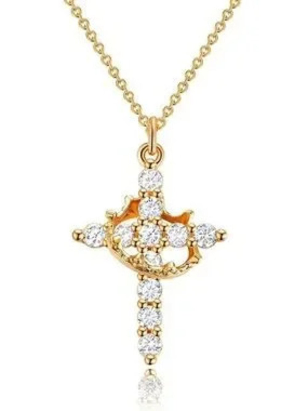 Anthropologie Gold Cross Pendant Necklace with Crystal Accents